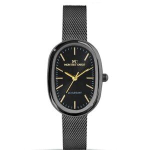 23mm Montres Carlo Women's Fashion Classic Black Mesh Band Dress Luxury Watch